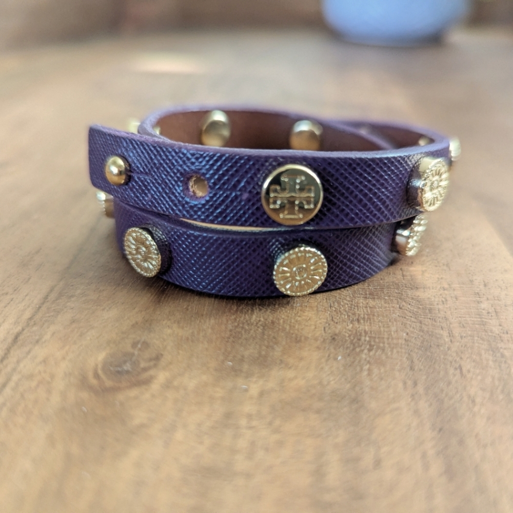 Tory Burch Purple and Gold Leather Bracelet